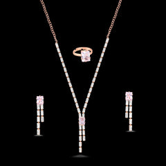 DZOIR Rhinestone Jewellery Set for Women | Gold Plated Necklace, AD Crystal Choker, Elegant Necklace Set with Earrings | Golden Polished Rhinestone Jewelry for Special Occasions