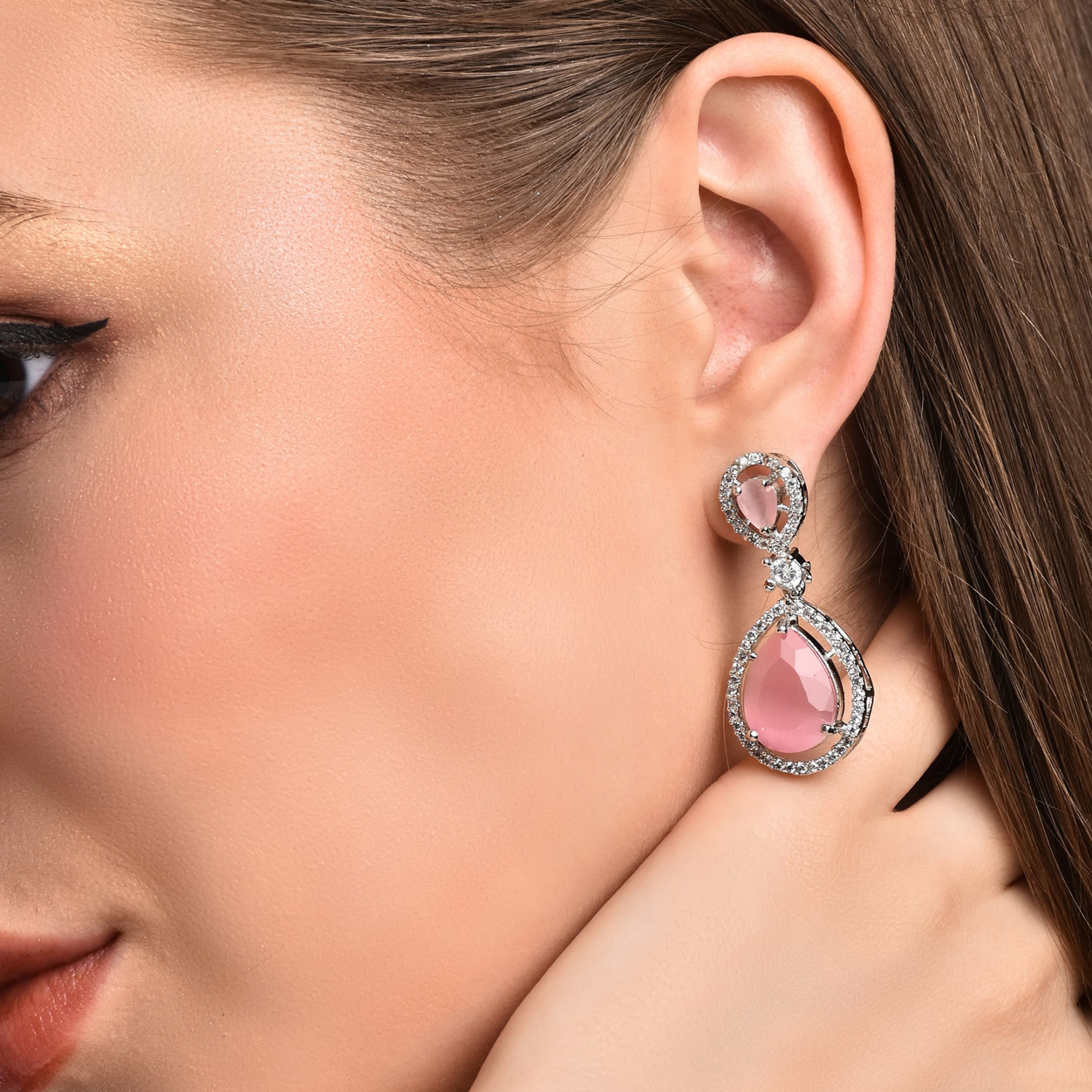 DZOIR Fashion Stylish Pink Earrings for Women & Girls | Cute & Trendy Earrings for Everyday Wear | Elegant Dangle Earrings for Parties & Casual Looks