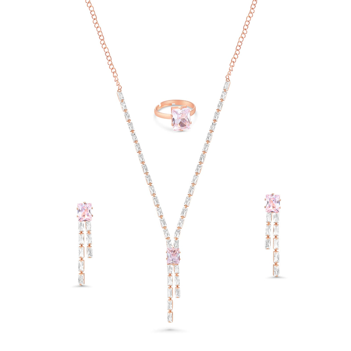 DZOIR Rhinestone Jewellery Set for Women | Gold Plated Necklace, AD Crystal Choker, Elegant Necklace Set with Earrings | Golden Polished Rhinestone Jewelry for Special Occasions