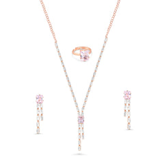 DZOIR Rhinestone Jewellery Set for Women | Gold Plated Necklace, AD Crystal Choker, Elegant Necklace Set with Earrings | Golden Polished Rhinestone Jewelry for Special Occasions