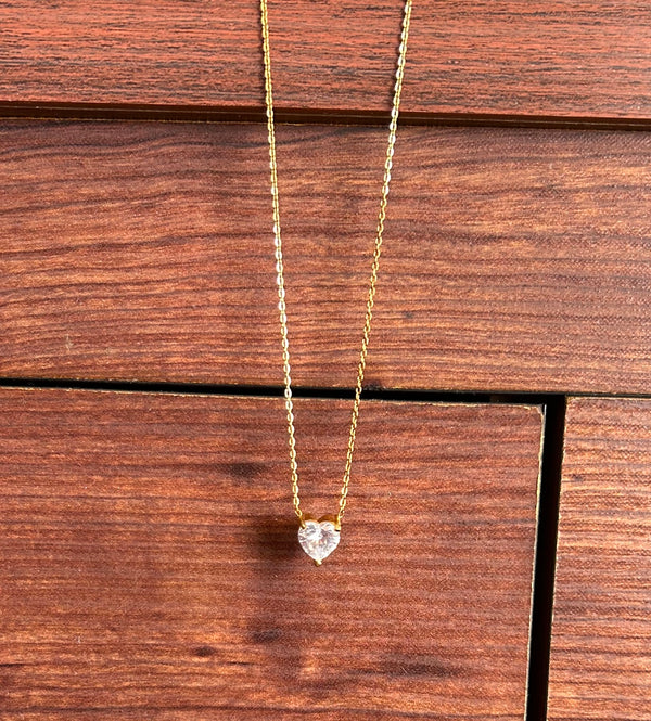Elegant Solitaire Heart Necklace for Women – Gold Plated Chain with CZ Stone