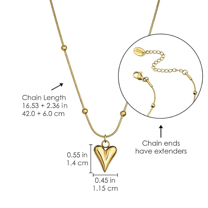 Gold-Plated Heart Pendant Necklace for Women & Girls