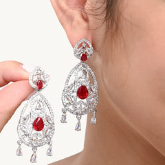 Crystal & Red CZ Drop Earrings – Designer Ethnic Jewellery for Women - DZOIR