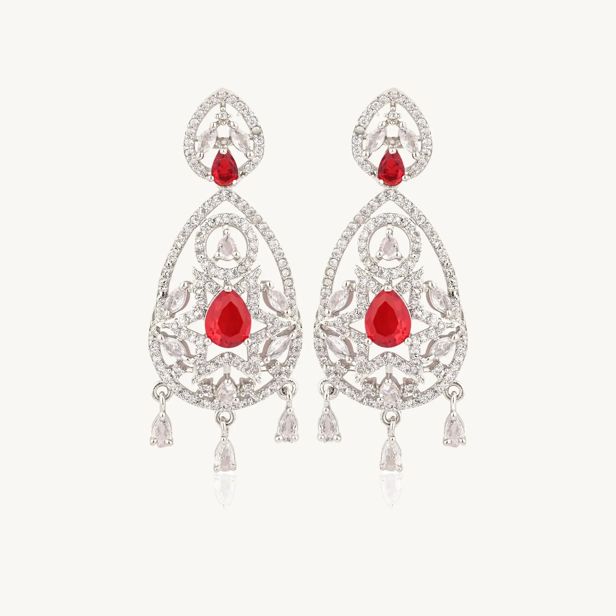 Crystal & Red CZ Drop Earrings – Designer Ethnic Jewellery for Women - DZOIR
