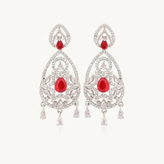 Crystal & Red CZ Drop Earrings – Designer Ethnic Jewellery for Women - DZOIR