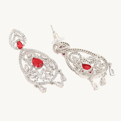 Crystal & Red CZ Drop Earrings – Designer Ethnic Jewellery for Women - DZOIR