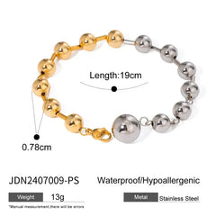 Two-Tone Beaded Bracelet for Women – Gold & Silver Stainless Steel Statement Jewelry - DZOIR