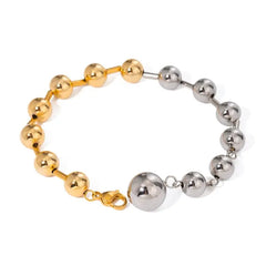Two-Tone Beaded Bracelet for Women – Gold & Silver Stainless Steel Statement Jewelry - DZOIR