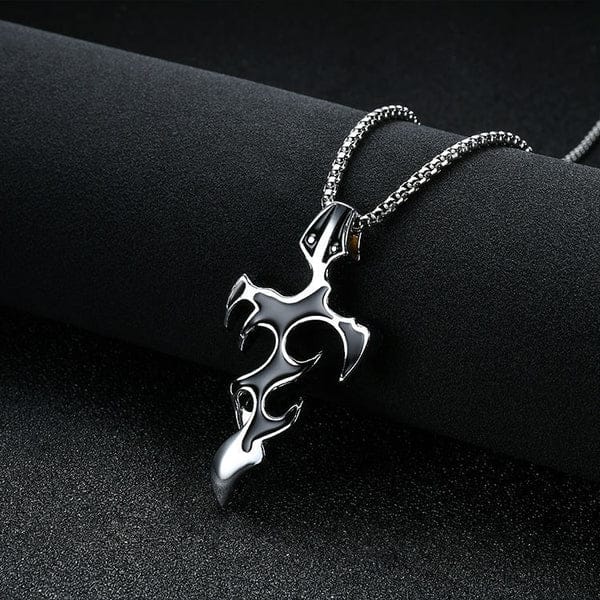 Men’s Stainless Steel Flame Cross Pendant Necklace – Gothic Rock Style