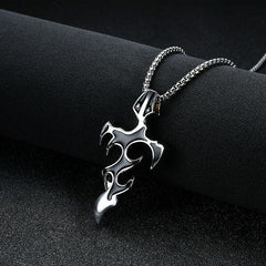 Men’s Stainless Steel Flame Cross Pendant Necklace – Gothic Rock Style