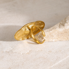 Textured Gold Statement Ring with Pearl – Adjustable, Artistic Design