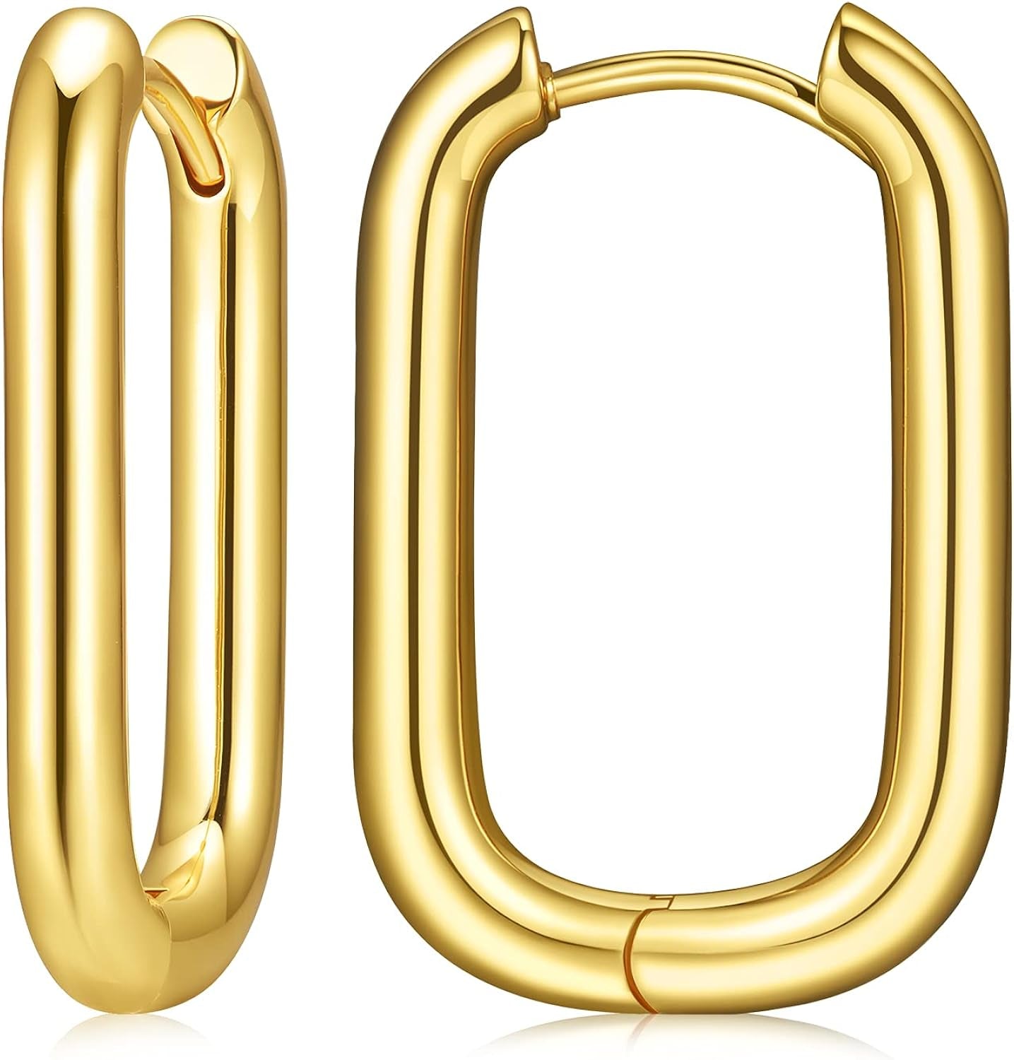 Bold Rectangular Hoop Earrings – 18K Gold Plated, Minimalist Design