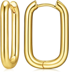 Bold Rectangular Hoop Earrings – 18K Gold Plated, Minimalist Design