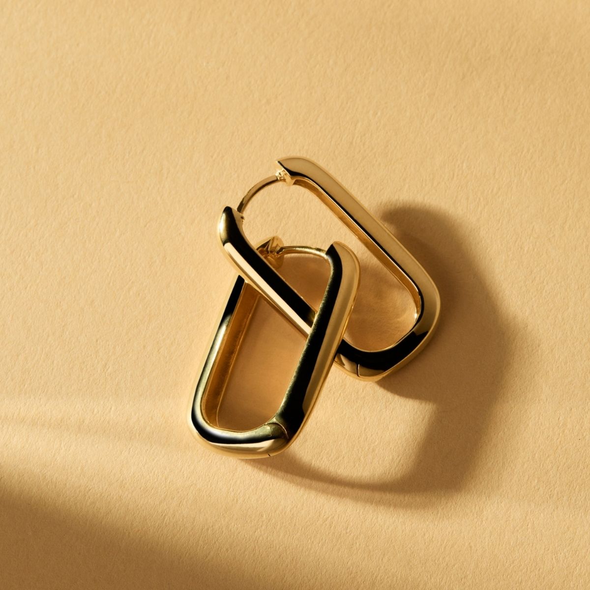 Bold Rectangular Hoop Earrings – 18K Gold Plated, Minimalist Design