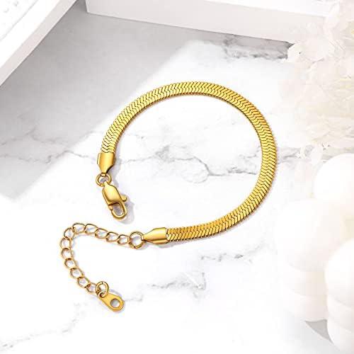 Gold Plated Herringbone Chain Bracelet for Women – Elegant Adjustable Bracelet for Daily & Party Wear