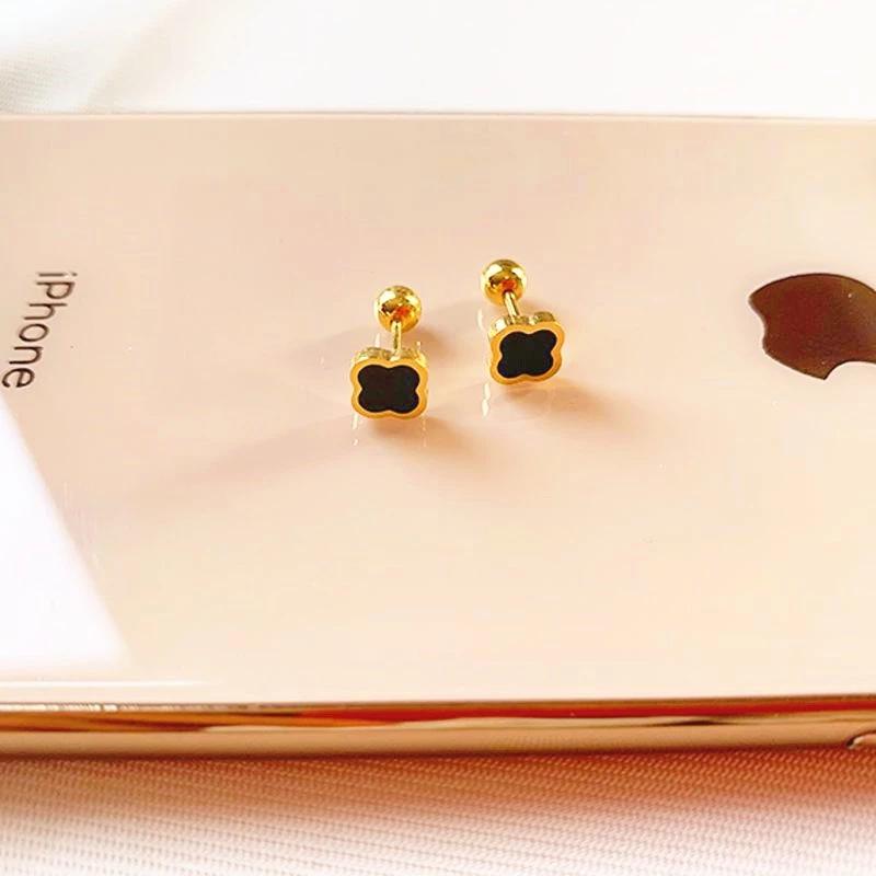 Mini Black Clover Gold-Plated Stud Earrings