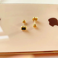 Mini Black Clover Gold-Plated Stud Earrings