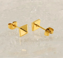 Gold Plated Pyramid Stud Earrings for Women – Minimalist Geometric Earrings for Daily & Office Wear DZOIR
