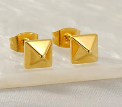 Gold Plated Pyramid Stud Earrings for Women – Minimalist Geometric Earrings for Daily & Office Wear DZOIR
