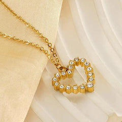 Gold Plated Heart Pendant Necklace with Crystals – Elegant Women’s Jewelry for Gifting & Daily Wear DZOIR