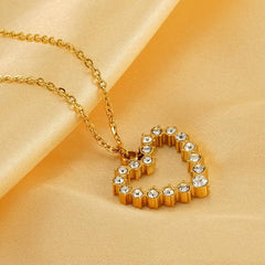 Gold Plated Heart Pendant Necklace with Crystals – Elegant Women’s Jewelry for Gifting & Daily Wear DZOIR