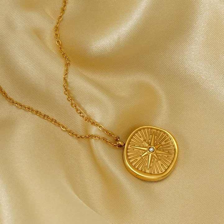 Elegant Gold-Plated Sunburst Medallion Necklace