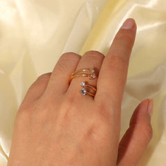 Gold-Plated Spiral Ring with Sparkling Cubic Zirconia