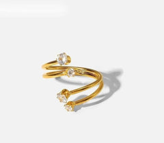 Gold-Plated Spiral Ring with Sparkling Cubic Zirconia