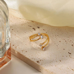 Gold-Plated Spiral Ring with Sparkling Cubic Zirconia