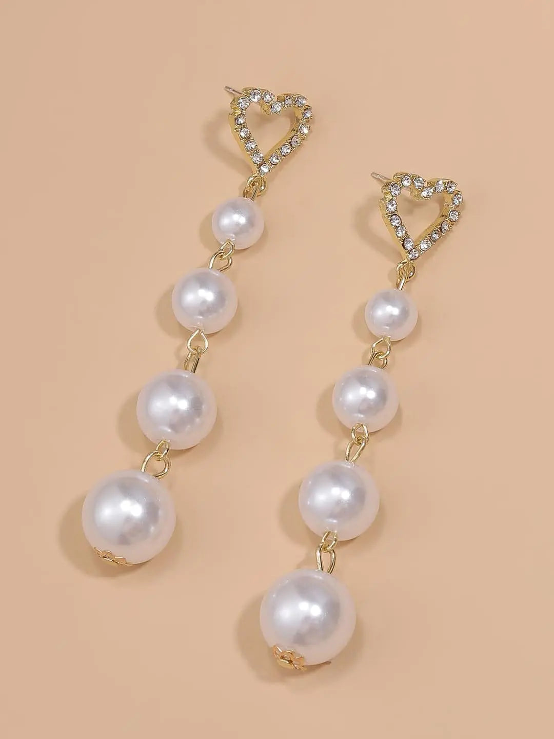 Korean Heart Pearl Long Earrings | Stylish Korean Earrings for Women and Girls, Elegant Hoop Earrings with Pearl Detail, Cute Long Earrings for Every Occasion My Store