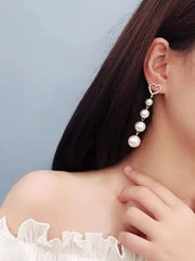 Korean Heart Pearl Long Earrings | Stylish Korean Earrings for Women and Girls, Elegant Hoop Earrings with Pearl Detail, Cute Long Earrings for Every Occasion My Store