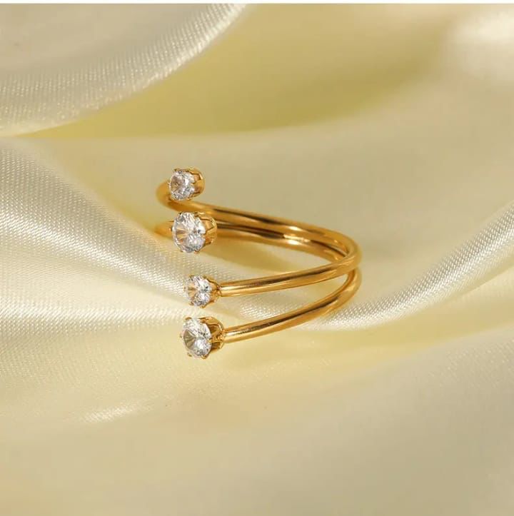 Gold-Plated Spiral Ring with Sparkling Cubic Zirconia