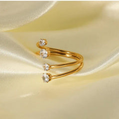 Gold-Plated Spiral Ring with Sparkling Cubic Zirconia