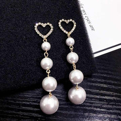 Korean Heart Pearl Long Earrings | Stylish Korean Earrings for Women and Girls, Elegant Hoop Earrings with Pearl Detail, Cute Long Earrings for Every Occasion My Store