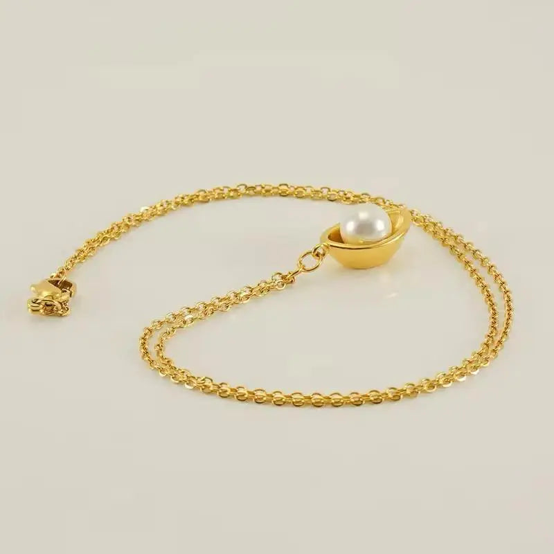 Gold Plated Pearl Planet Pendant Necklace for Women – Minimalist Celestial Jewelry DZOIR