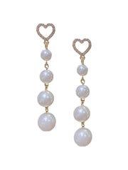 Korean Heart Pearl Long Earrings | Stylish Korean Earrings for Women and Girls, Elegant Hoop Earrings with Pearl Detail, Cute Long Earrings for Every Occasion My Store