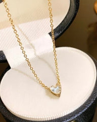Elegant Solitaire Heart Necklace for Women – Gold Plated Chain with CZ Stone