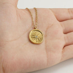 Elegant Gold-Plated Sunburst Medallion Necklace