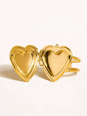 Gold-Plated Heart Locket Ring for Women – Adjustable Double Band Jewelry, Unique Keepsake Gift for Loved Ones DZOIR
