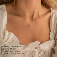 Gold Rectangle Crystal Pendant Necklace DZOIR