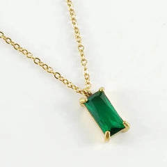 Emerald Green Rectangle Pendant Necklace DZOIR