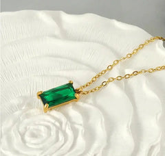 Emerald Green Rectangle Pendant Necklace DZOIR