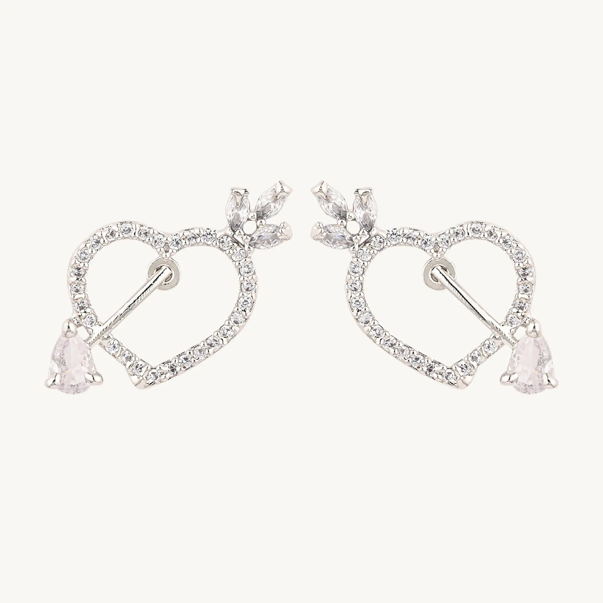 Sparkling Heart Crystal Earrings – Romantic Silver-Plated Studs for Women DZOIR