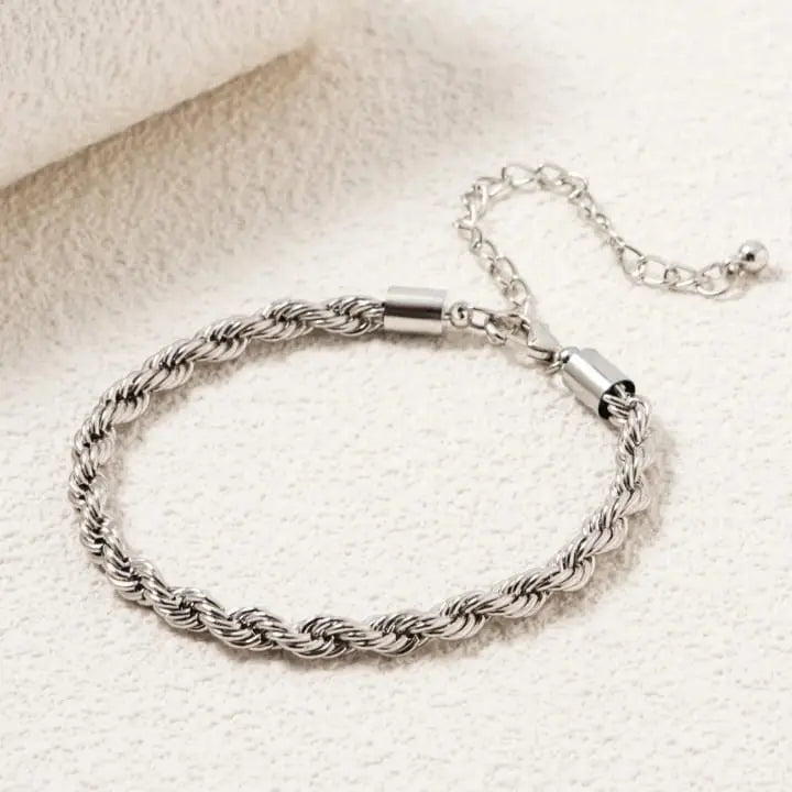 Silver Twisted Rope Chain Bracelet DZOIR