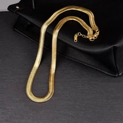Elegant Gold-Tone Flat Snake Chain Necklace for Women DZOIR