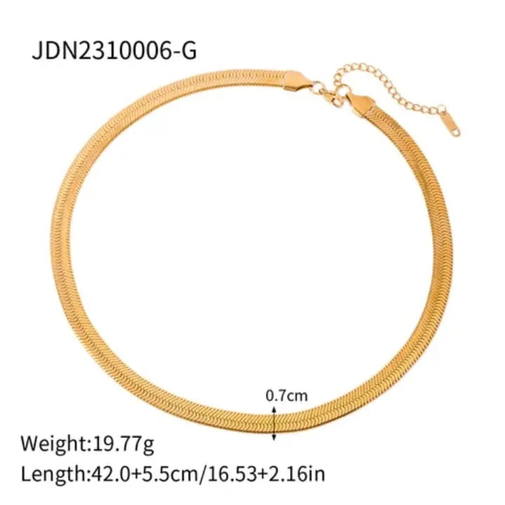 Elegant Gold-Tone Flat Snake Chain Necklace for Women DZOIR