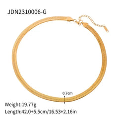 Elegant Gold-Tone Flat Snake Chain Necklace for Women DZOIR