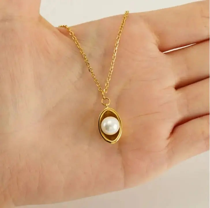 Gold Plated Pearl Planet Pendant Necklace for Women – Minimalist Celestial Jewelry DZOIR