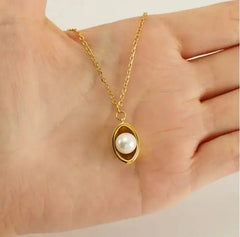Gold Plated Pearl Planet Pendant Necklace for Women – Minimalist Celestial Jewelry DZOIR