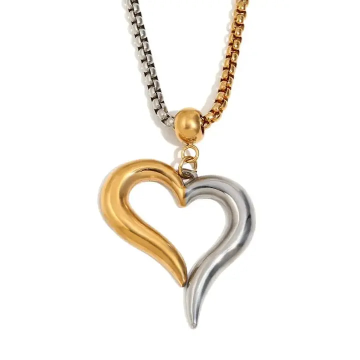 Dual-Tone Heart Pendant Necklace for Women | Gold & Silver Love Charm Jewelry DZOIR